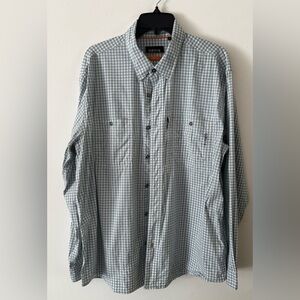 Orvis men’s blue green active fit button down plaid casual shirt large
